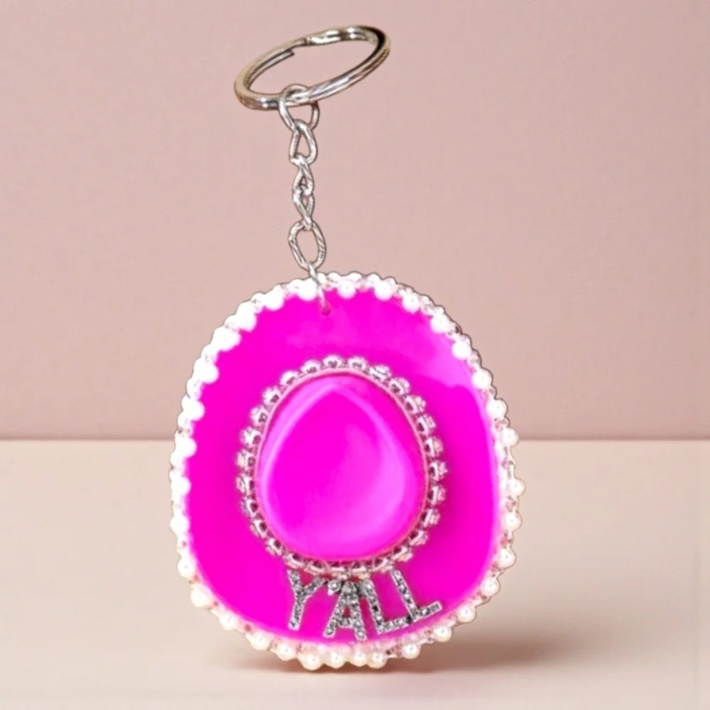 Pink Cowboy Hat “Y’ALL” Keychain Charm | Western Barbiecore Bag Charm